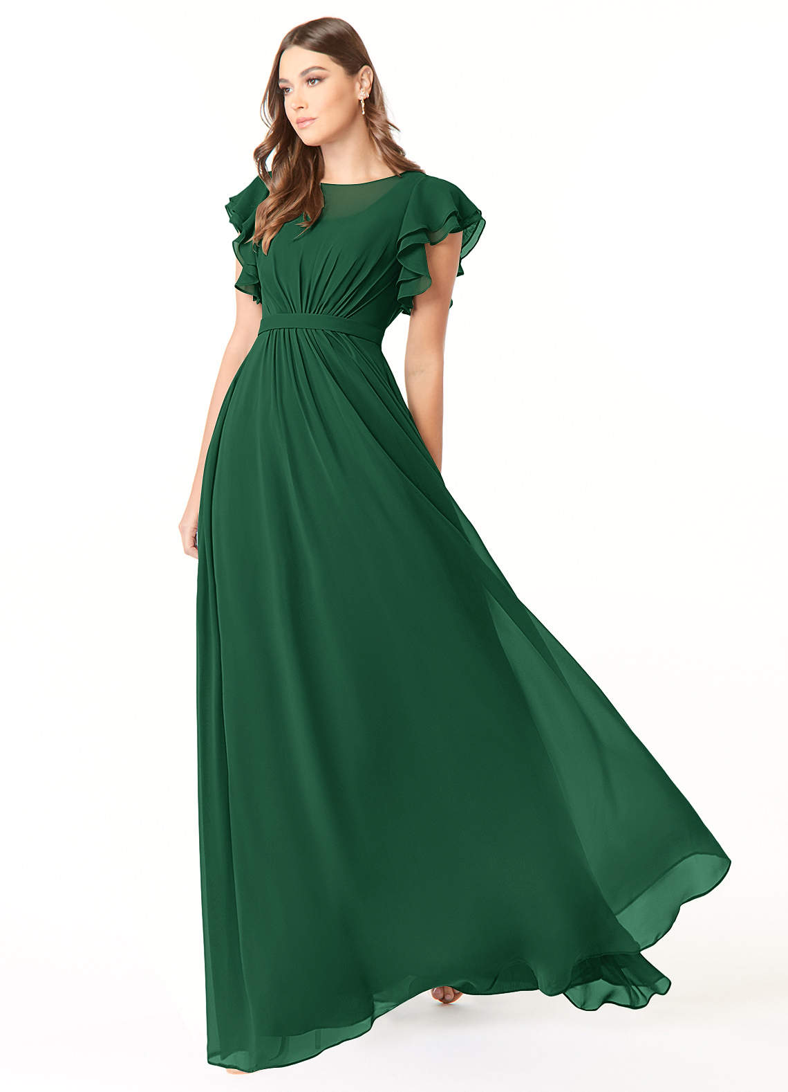 Azazie Daphne Bescheidene Brautjungfernkleider A-Linie Gekräuselt Chiffon Bodenlänge Kleid image2