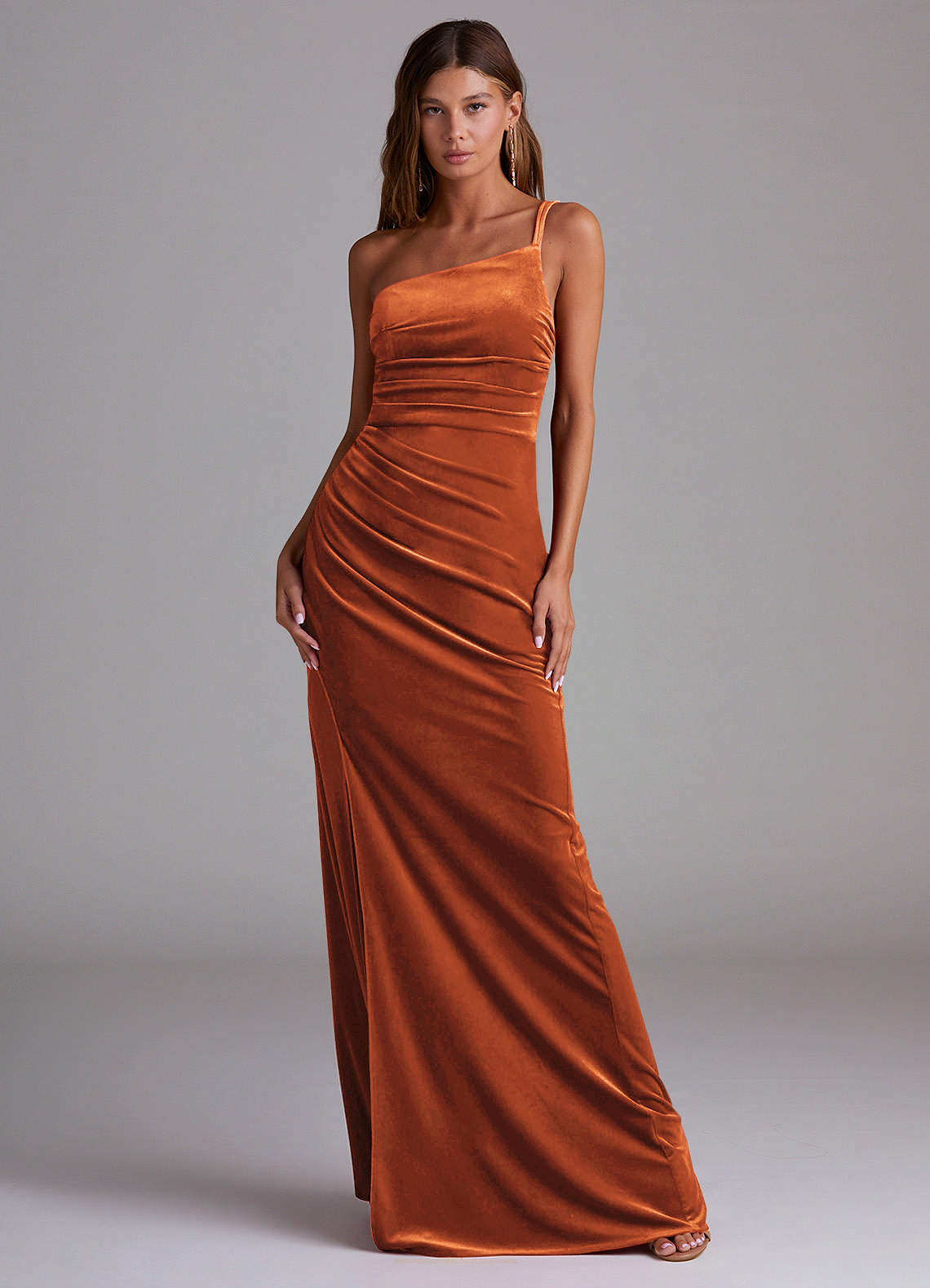 David's Bridal Ball Gown Azazie A-Line/Princess One-Shoulder Floor-Length  Stretch Satin Junior Bridesmaid