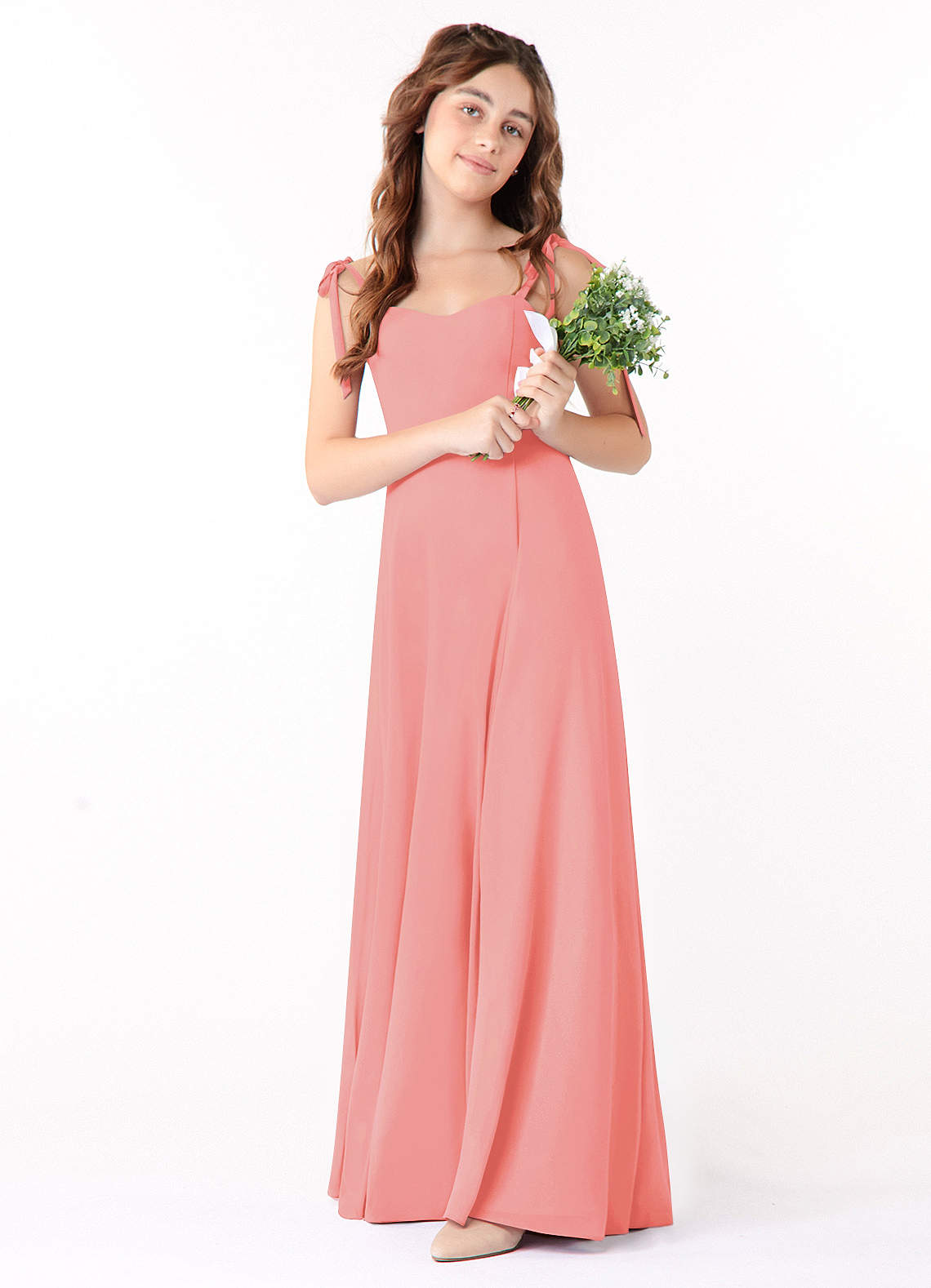 Azazie Rosey Junior Vestido de Coral de Gasa de Corte En A con Escote de Corazón image1