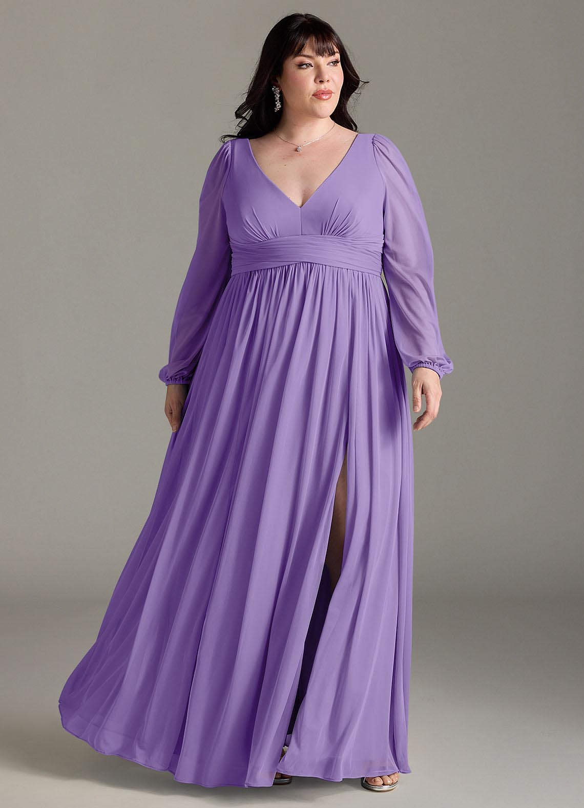 Azazie Norah Bridesmaid Dresses Tahiti A-Line V-Neck Long Sleeve Chiffon Dress image1