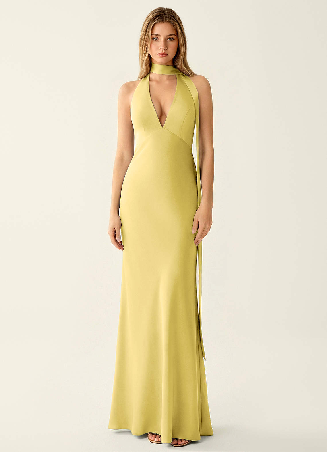 pastel yellow halter dress Azazie 2026 Open Back Mermaid Prom Gown Halter neck