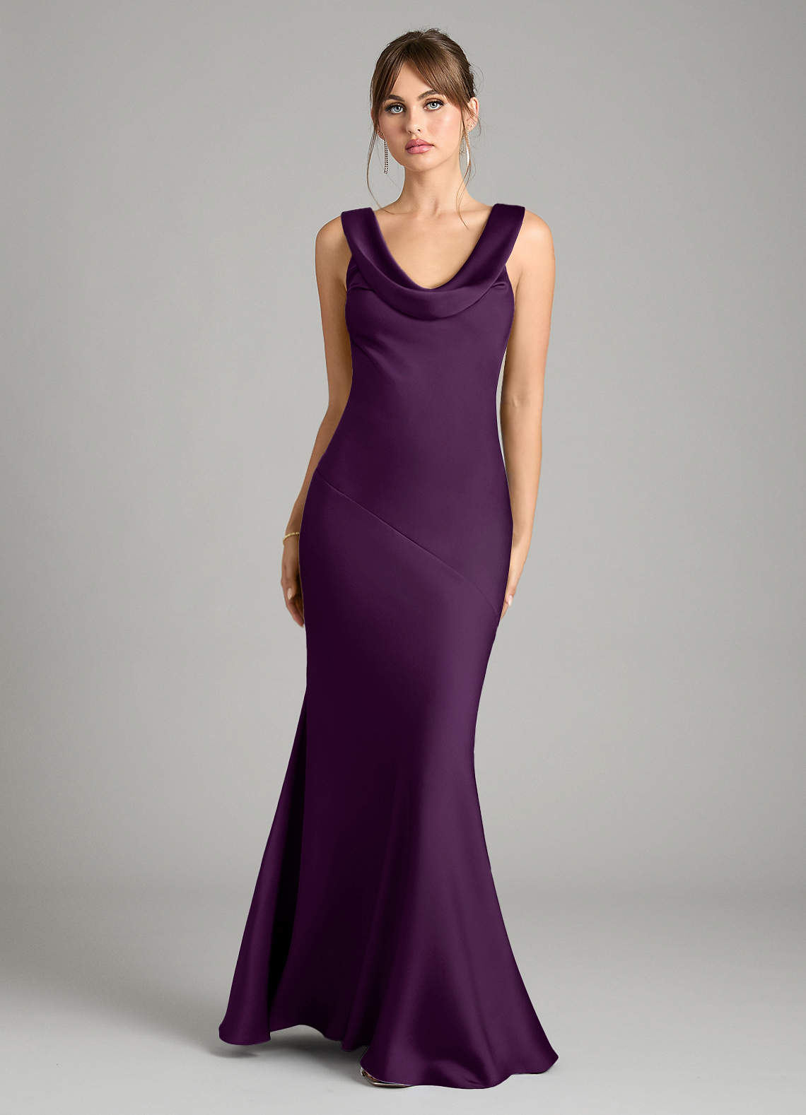 Azazie Rylina Bridesmaid Dresses Grape Mermaid Stretch Satin Dress image1