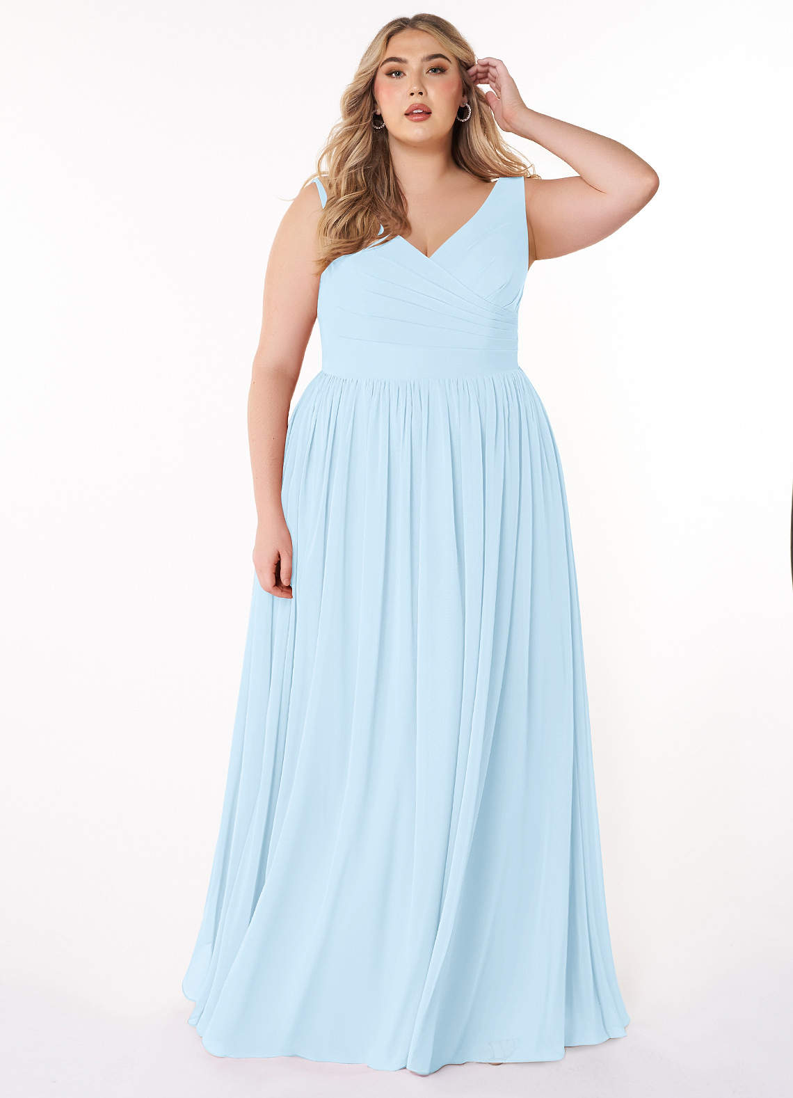 Azazie Keyla Bridesmaid Dresses Sky Blue A-Line V-Neck Pleated Chiffon Dress image1