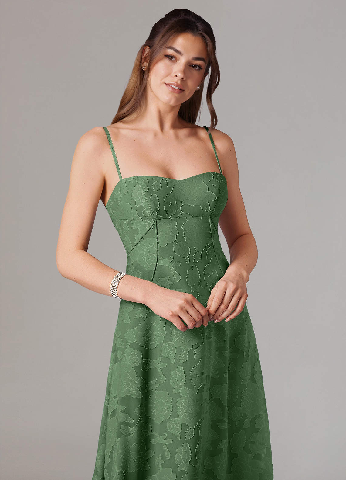 Azazie Valentine Bridesmaid Dresses Eucalyptus A-Line Sweetheart Neckline Floral Burnout Dress image1