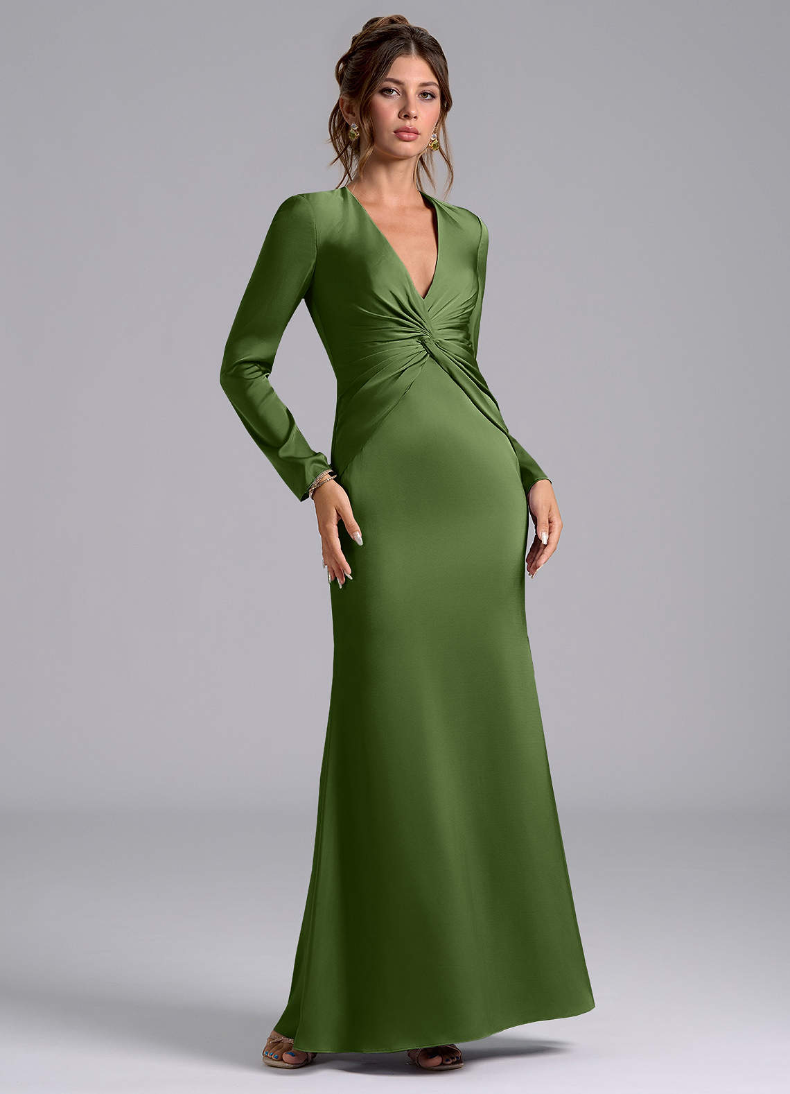 Azazie Valerie Bridesmaid Dresses Juniper Mermaid Long Sleeve Stretch Satin Dress image1