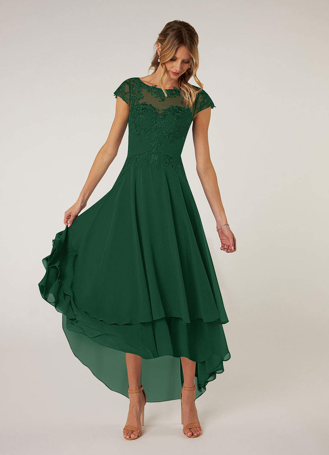 Azazie Shonda vestidos de madre de la novia Vestido de Verde Oscuro de Gasa con Encaje image1