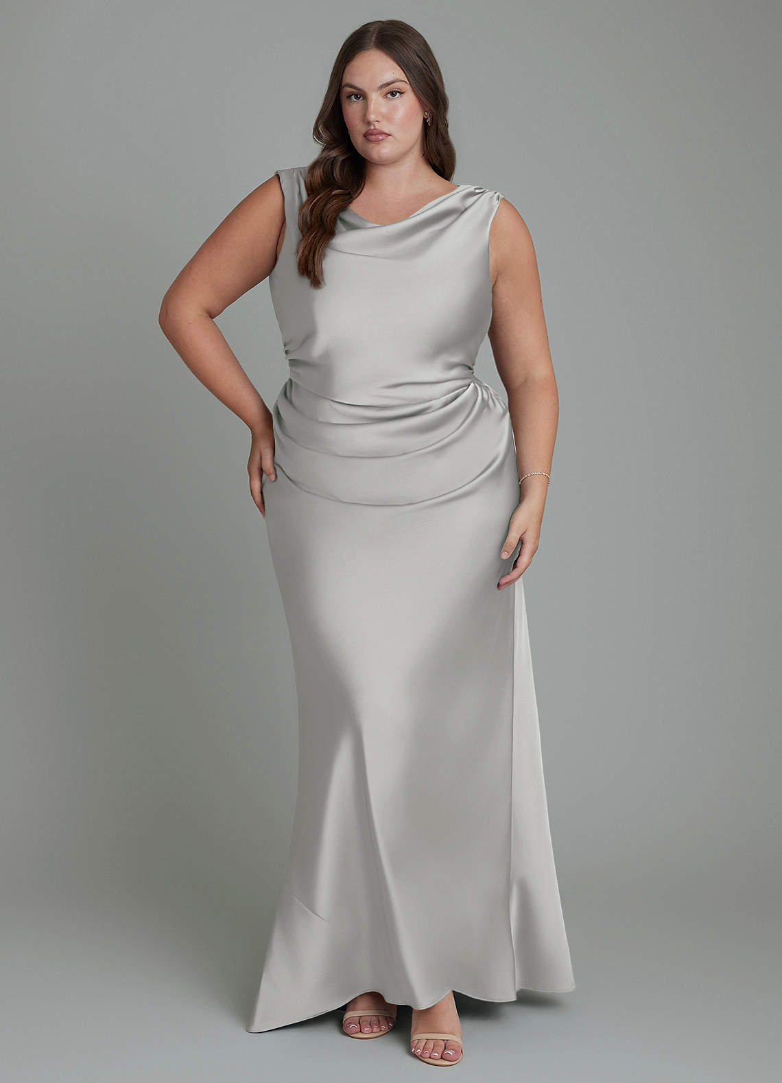 Azazie Kieryn Bridesmaid Dresses Silver Mermaid Pleated Stretch Satin Dress image6