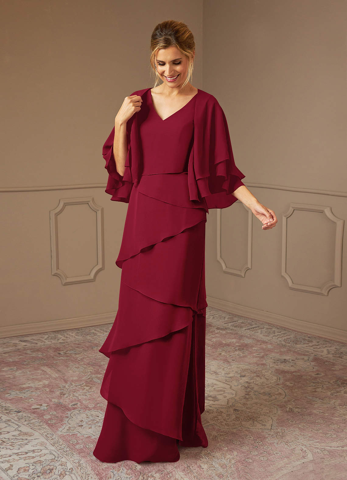 Azazie OHara Vestidos para mãe da noiva Vestido Borgonha de Chiffon de Linha A image2