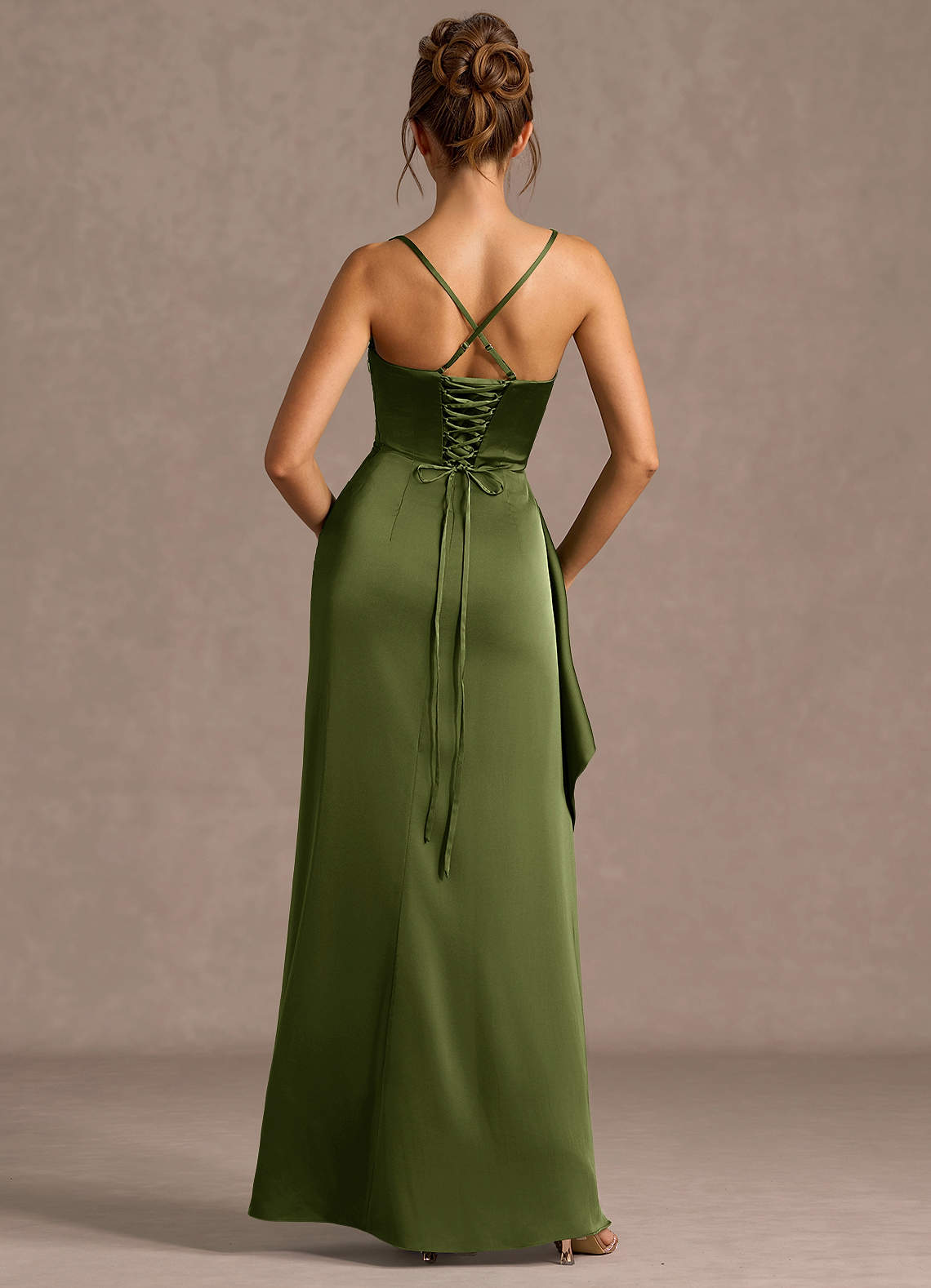 Azazie Olive Lace Up Straight Formal Dress