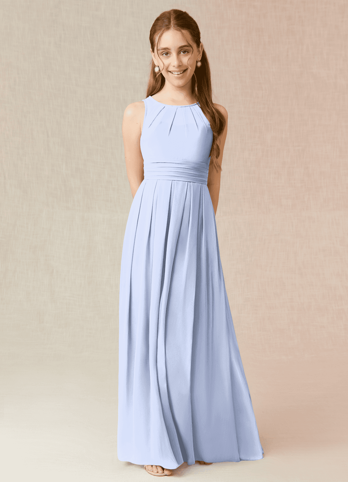 Azazie Bibiane Junior A-Linie Plissee Chiffon Kleid Eis image1