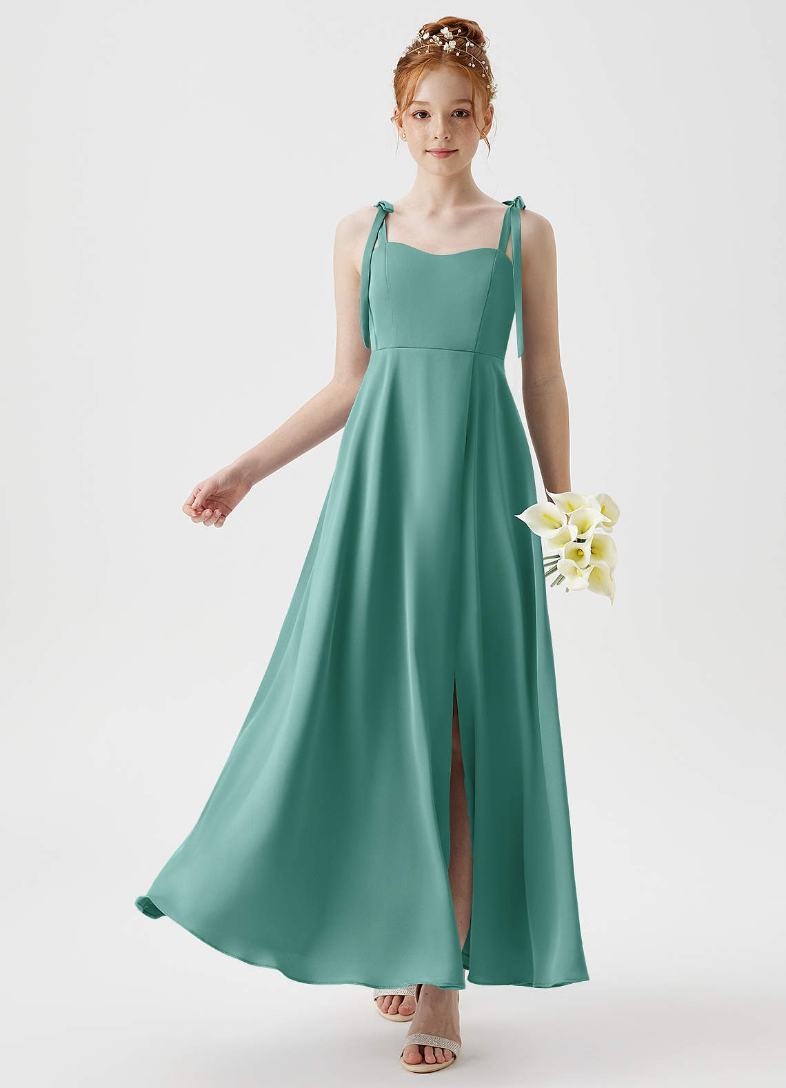 Azazie Rosey Junior Aqua A-Line Sweetheart Neckline Stretch Satin Dress image1