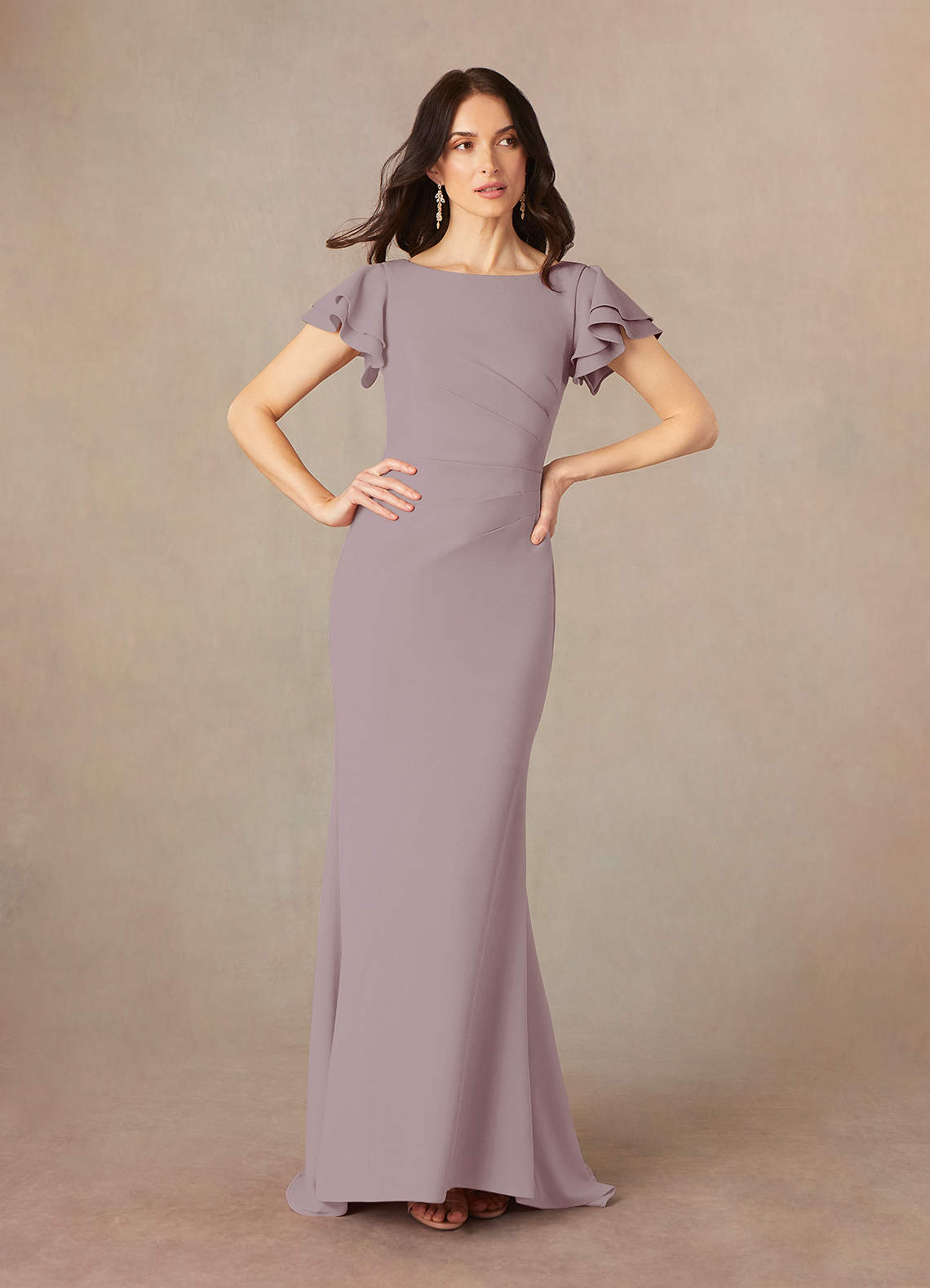 Azazie Peppermint Mother of the Bride Dresses Vintage Mauve Mermaid Scoop Ruched Stretch Crepe Dress image1