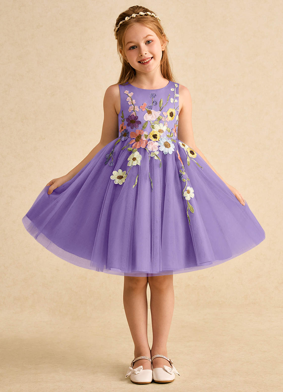 Azazie Prima Flower Girl Klänningar Klänning A-Line i Tyll Rosett image1
