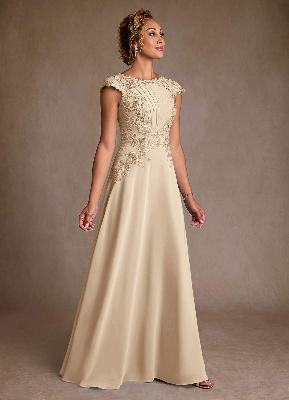 Azazie Christi Mother of the Bride Dresses Champagne A-Line Lace Chiffon Dress image2