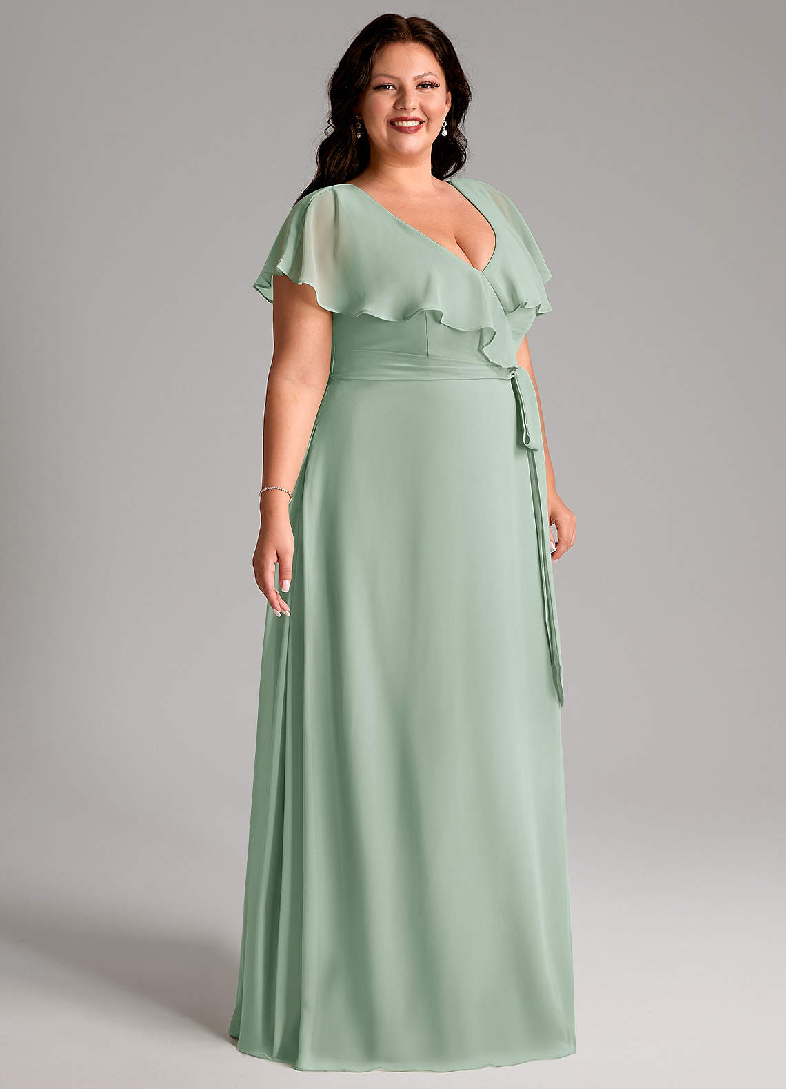 Azazie Lainey Bridesmaid Dresses Agave A-Line with Pockets Chiffon Dress image10
