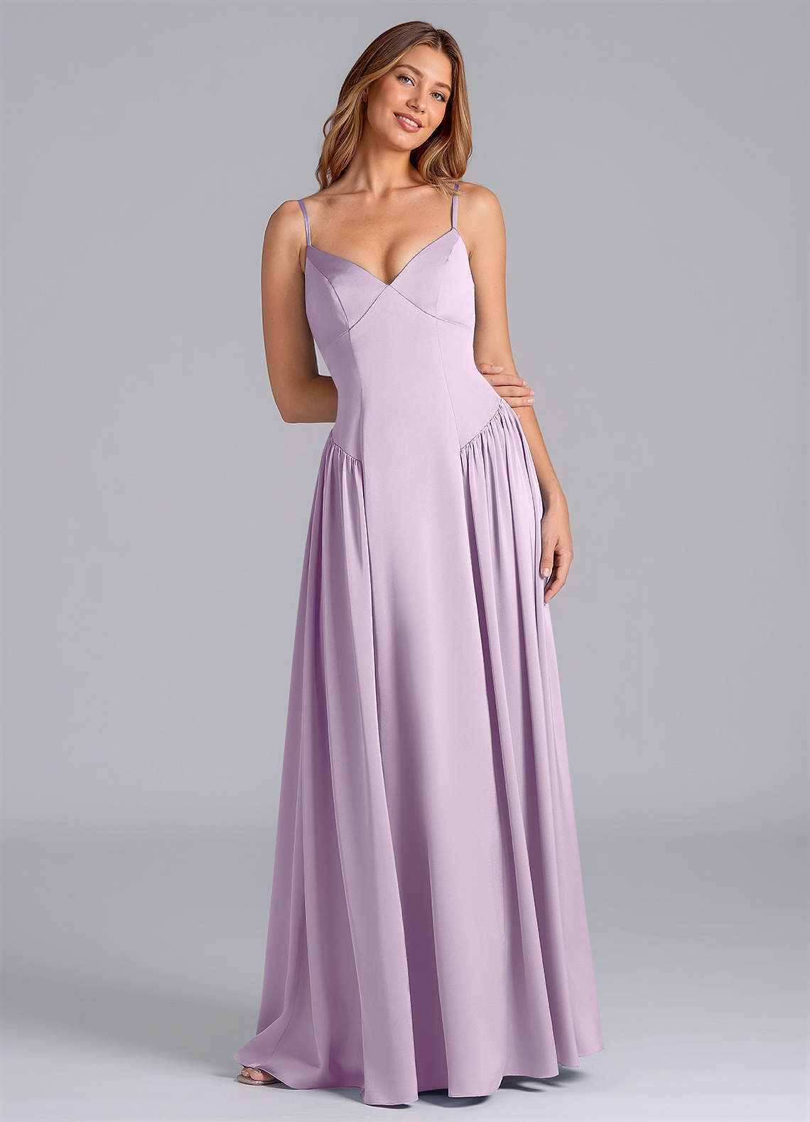 Azazie Kirby Bridesmaid Dresses Frosted Lilac A-Line Stretch Satin Dress image1