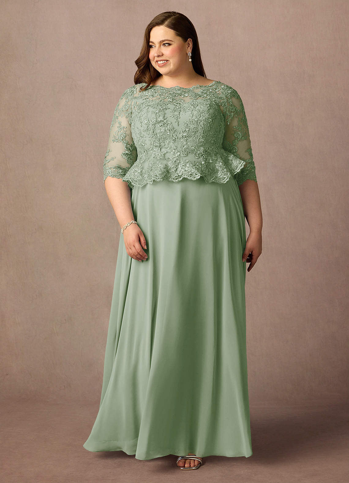 Azazie Averie Mother of the Bride Dresses Dusty Sage A-Line Boatneck Sequins Chiffon Dress image6