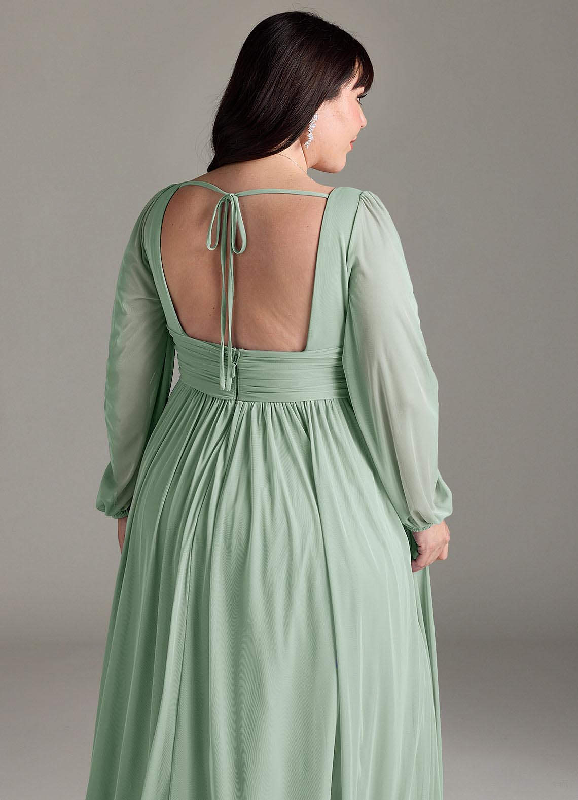 Azazie Norah Abiti da Damigella Abito A-Line in Chiffon con Maniche lunghe e Scollo a V Agave image12