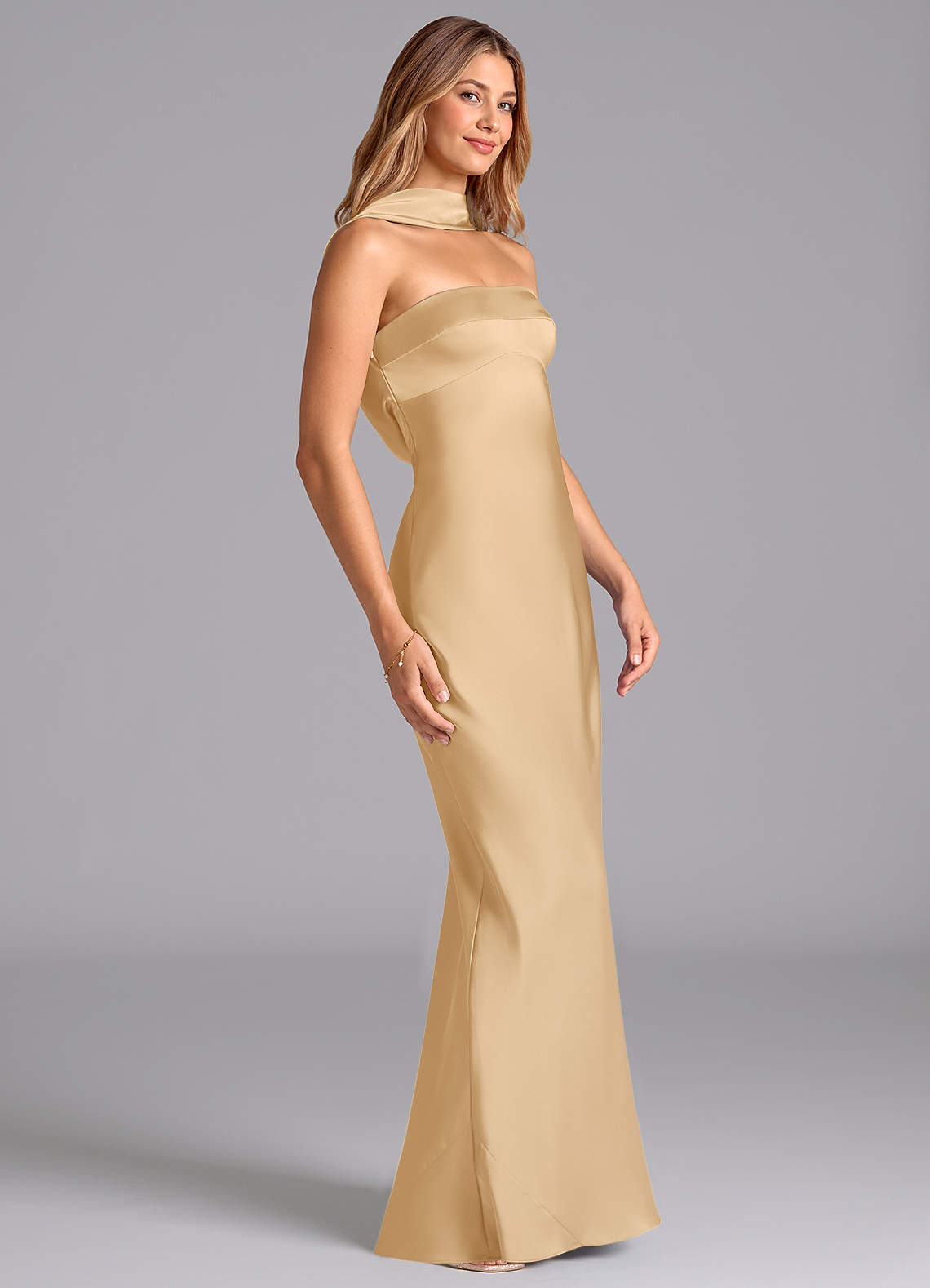 azazie dress Zeya Dusty Blue Chiffon Bridesmaid Dresses neckline held by delicate spaghetti straps Azazie Zeya Coral Chiffon Bridesmaid