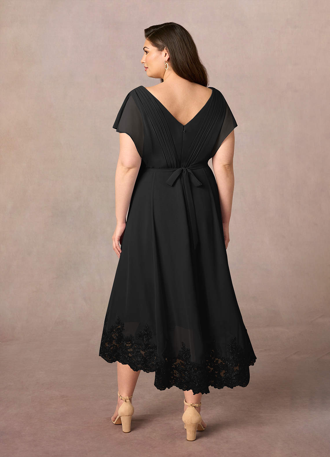 Azazie Palana Black A-Line Lace Chiffon Dress | Azazie