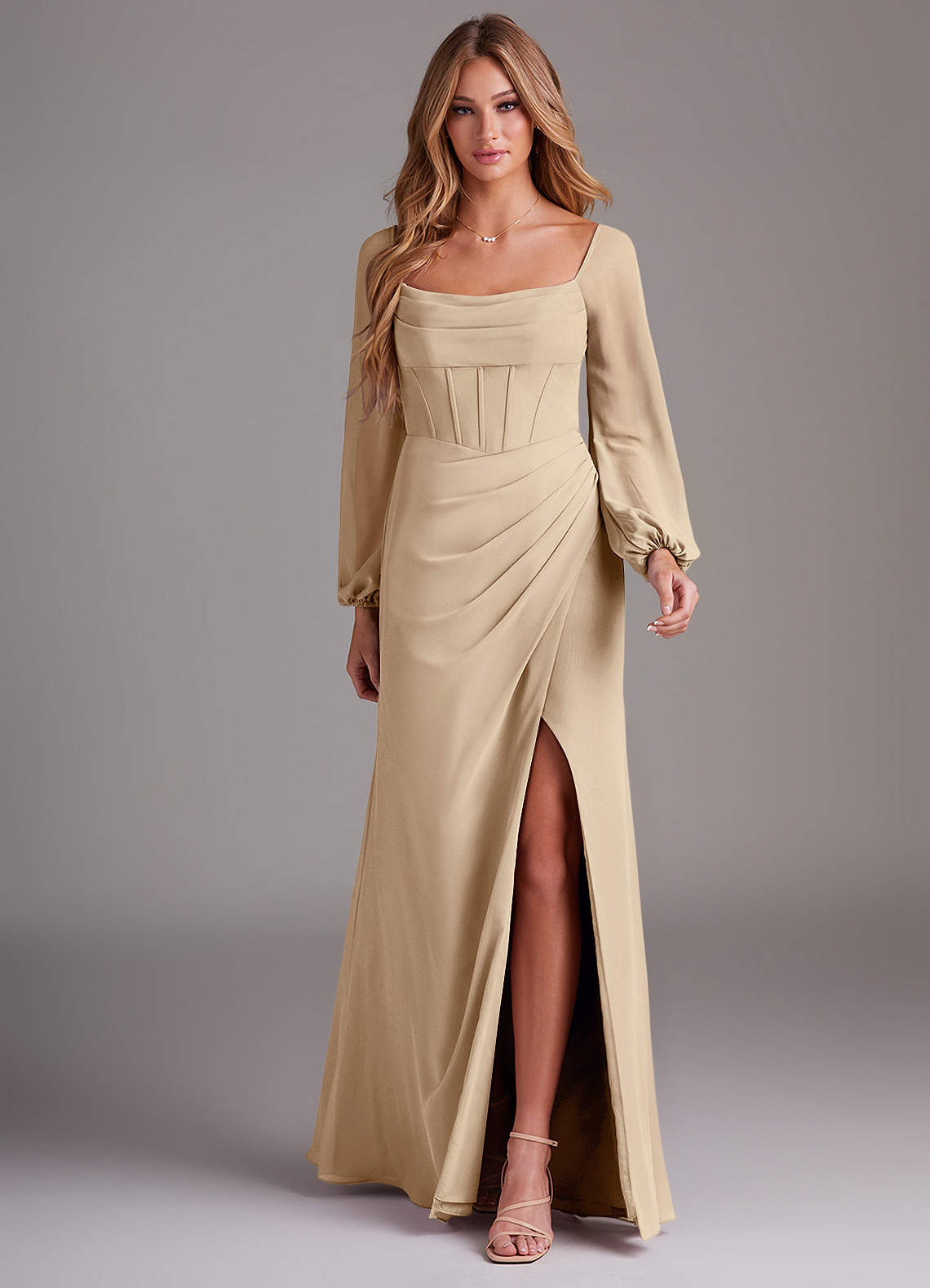 dress with long chiffon overlay Chiffon Empire Long Dress with Jewels and Chiffon Overlay XS / Navy main image 1