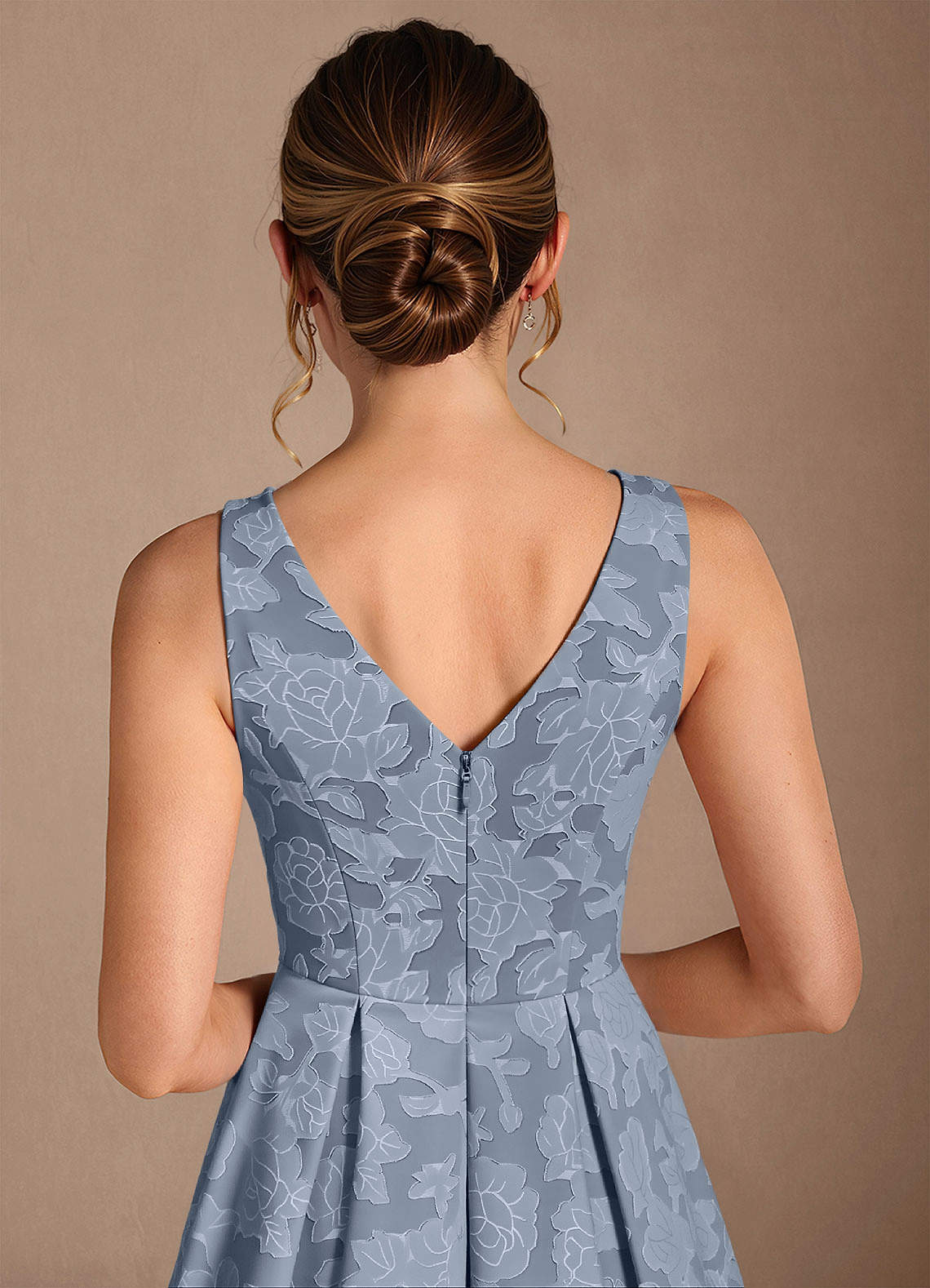 Azazie Fulton vestidos de madre de la novia Vestido de Azul Polvoriento de Devorado Floral de Corte En A con Plisado image5