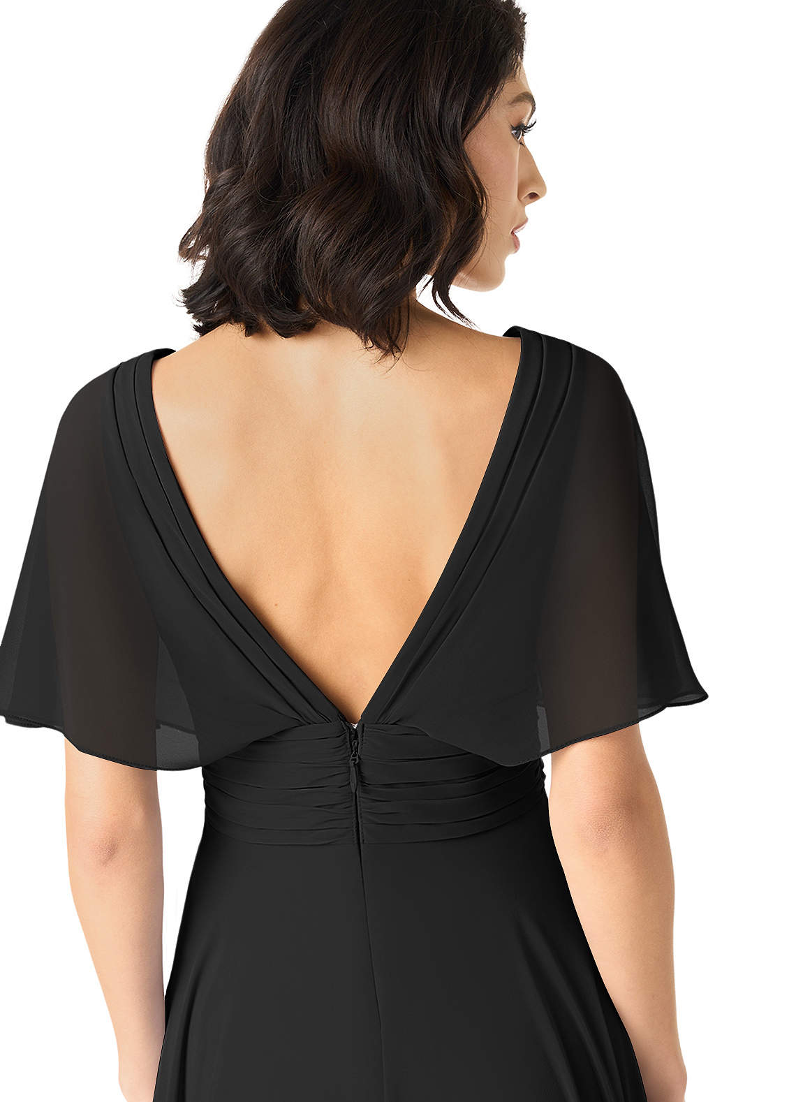 Azazie Pamela Bridesmaid Dresses Black A-Line V-Neck Pleated Chiffon Dress image4