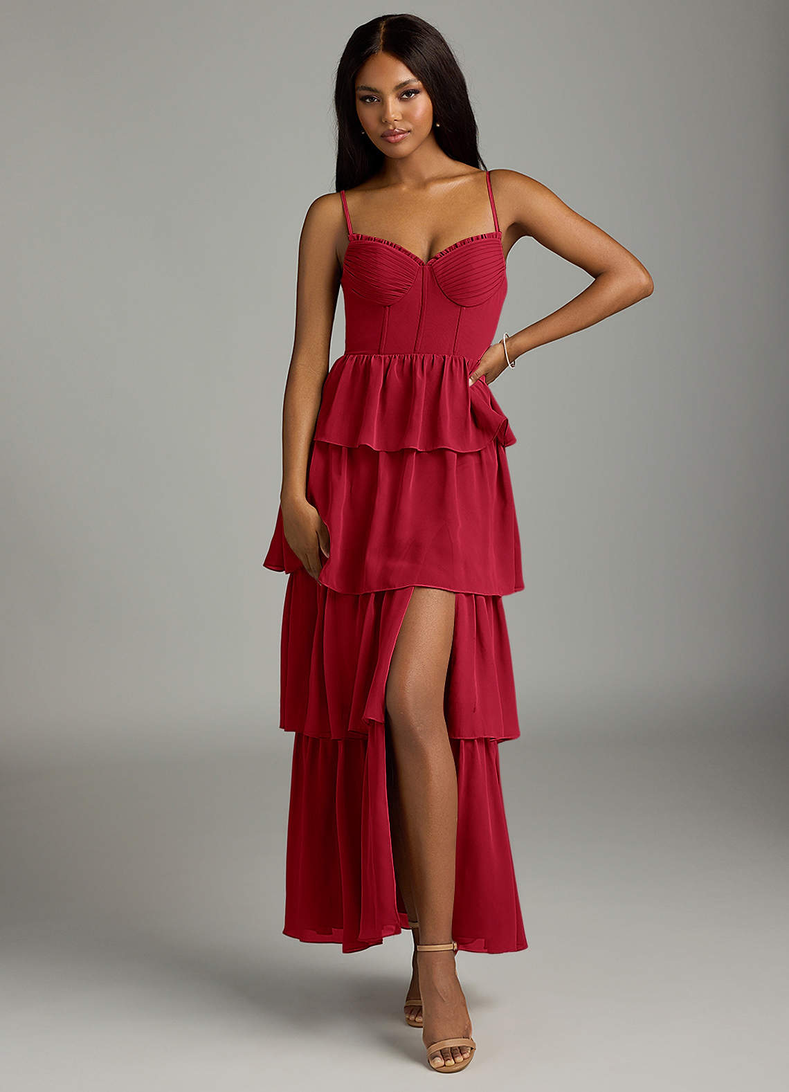 Azazie Kaiden Abiti da Damigella Abito A-Line in Chiffon Scollo a Cuore Scarlatto image1