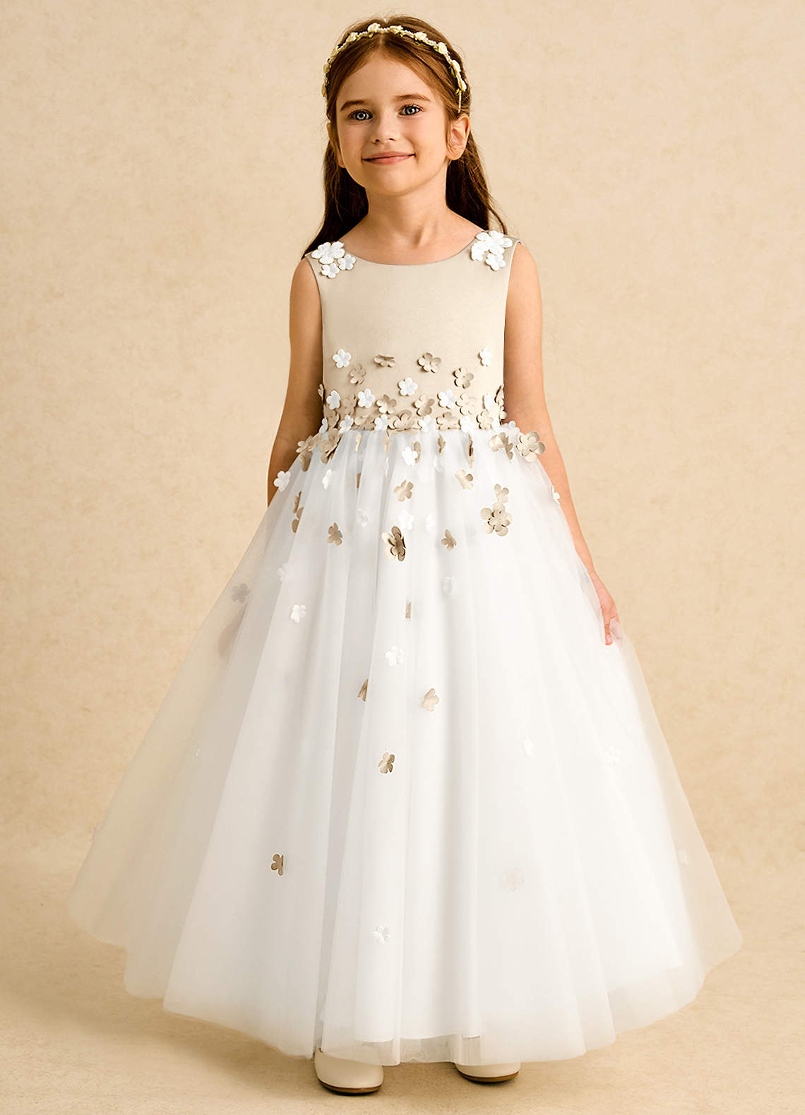 Azazie Eleni vestidos de niña de las flores Vestido de Marfil Champán de Tul de Princesa con Lazo image1