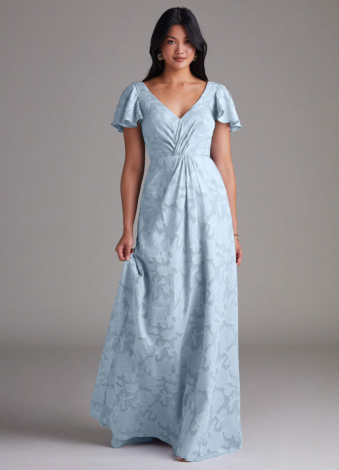 Azazie Soren Bridesmaid Dresses Sky Blue A-Line Pleated Floral Burnout Dress image1