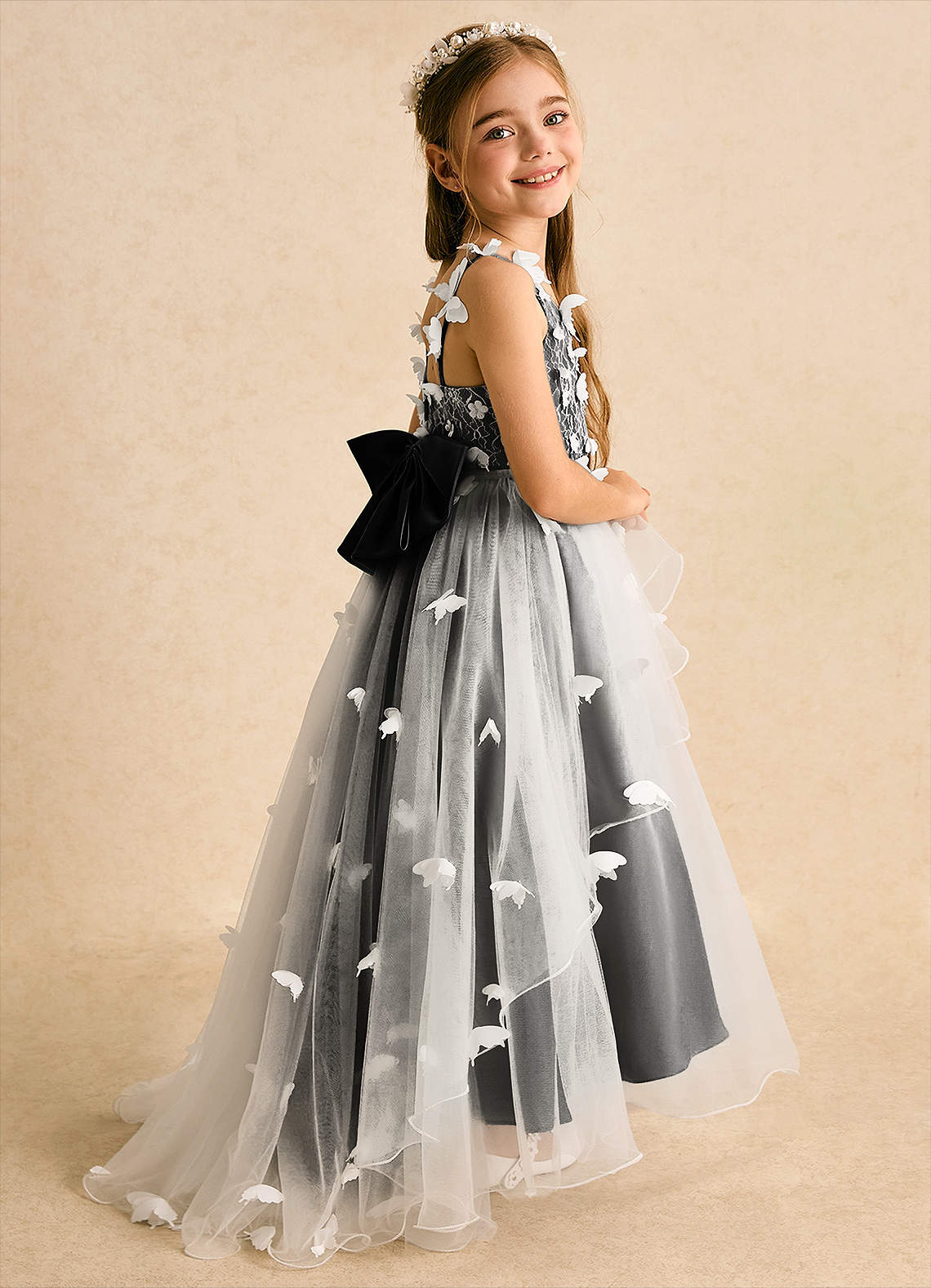 Azazie Darlina Flower Girl Dresses Ivory Black Ball-Gown Lace Tulle Dress image1