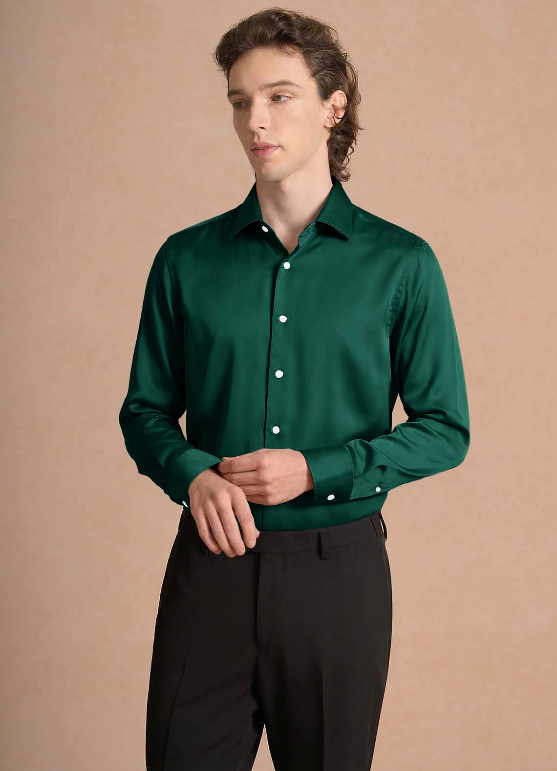Julian Emerald Stretch Satin Dress Shirt Julian Emerald Stretch Satin Dress Shirt