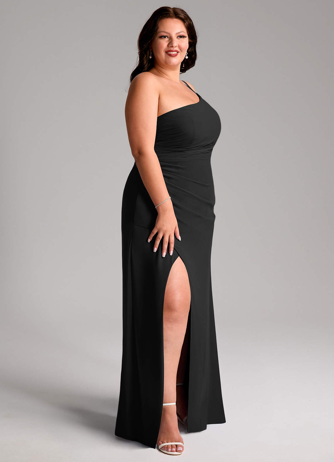 Azazie Eren Jurken voor bruidsmeisjes Jurk van Chiffon met Kolom One-shoulder Zwart image1