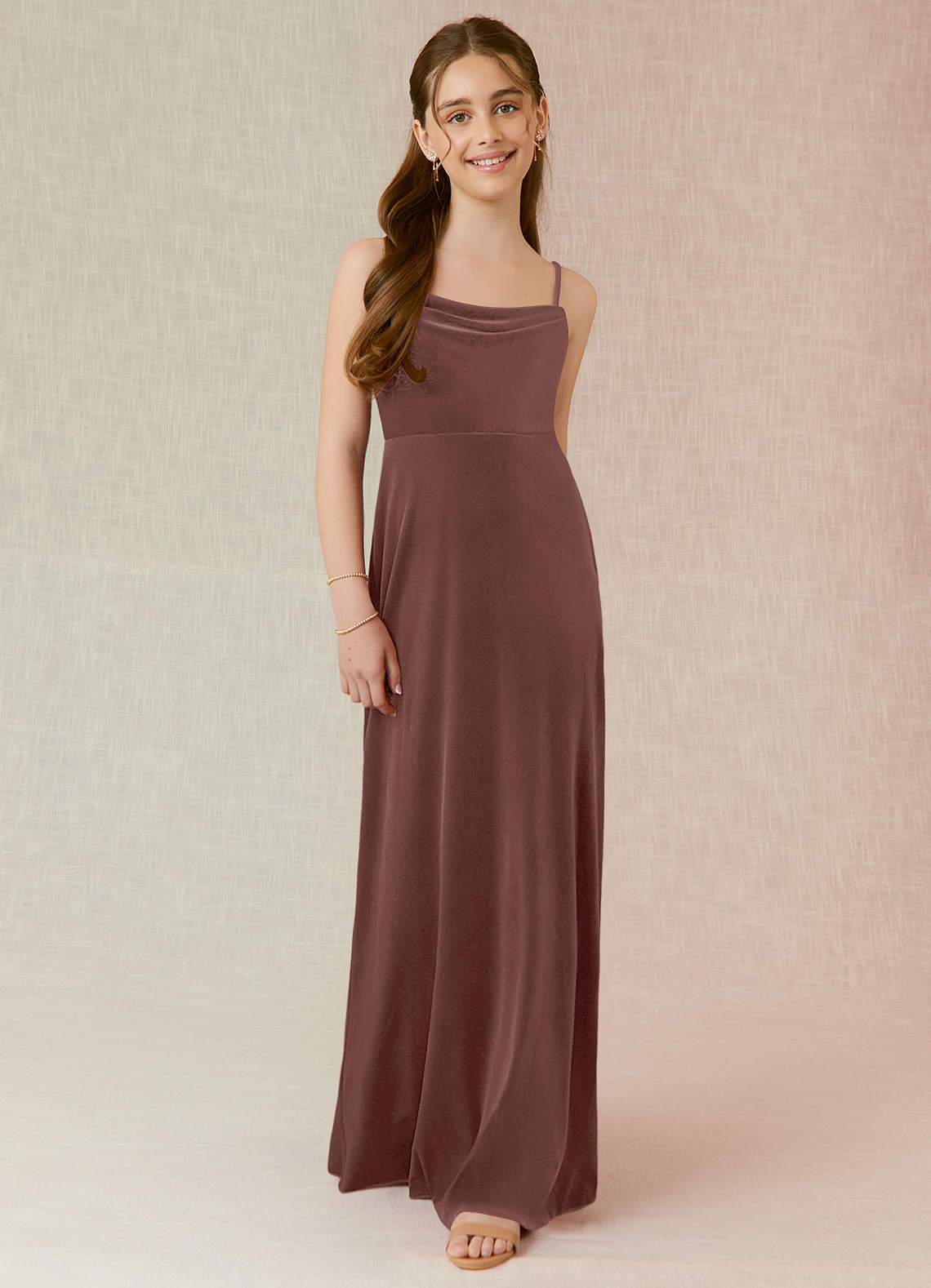 Azazie Solange Junior Vestido de Rosa Rústica de terciopelo de Corte En A image1