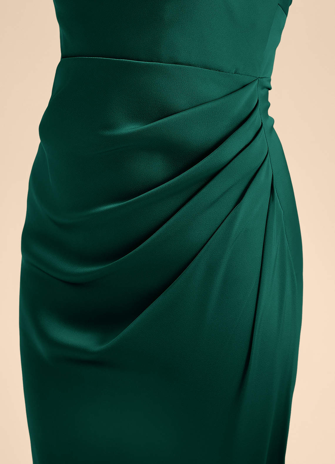 Azazie Renna Junior Vestido Esmeralda de Cetim elástico de Linha A com Plissado image6