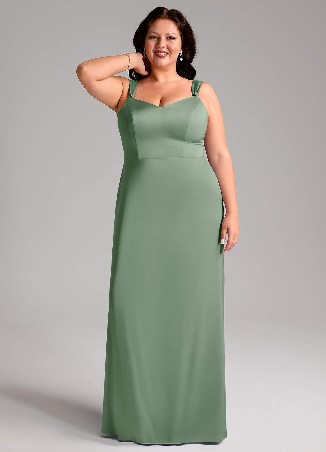 Azazie Denice Bridesmaid Dresses Matcha Sheath Pleated Stretch Satin Dress image8
