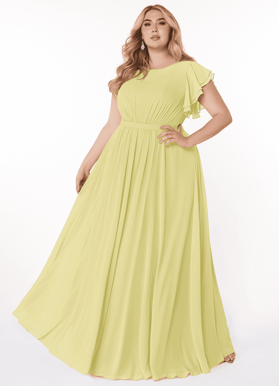 Azazie Daphne Modest Bridesmaid Dresses A-Line Ruffled Chiffon Floor-Length Dress image1
