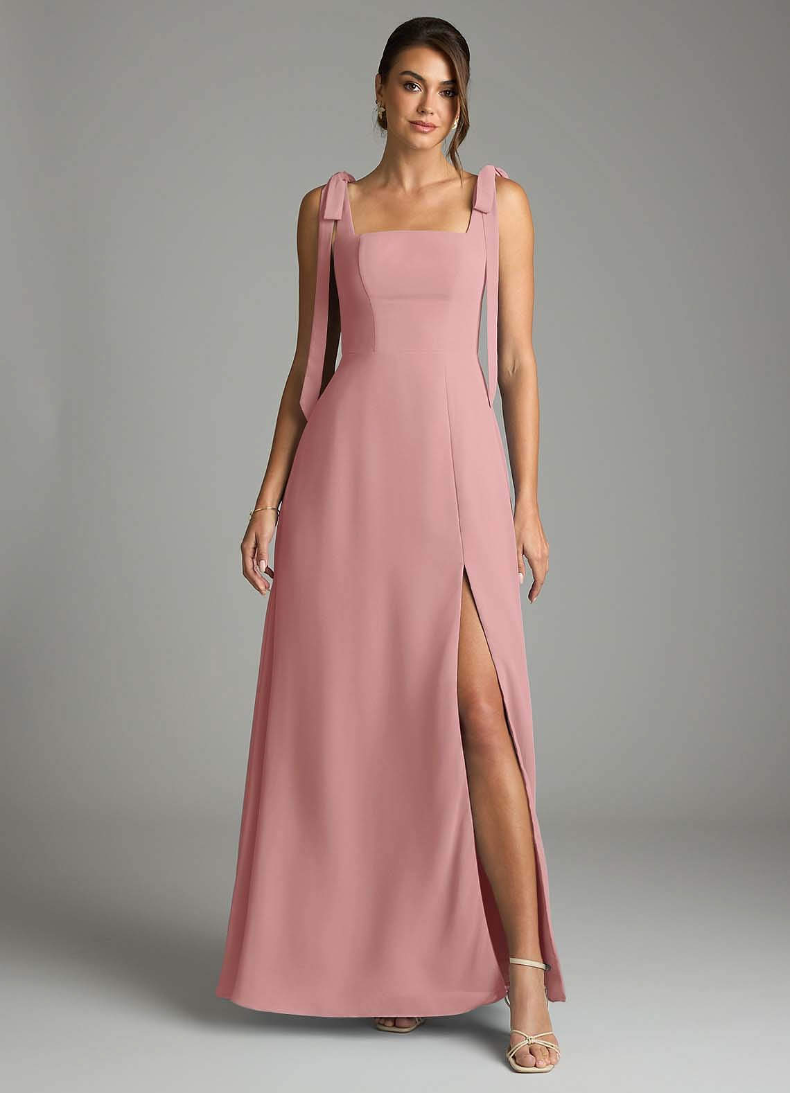 Azazie Debra Bridesmaid Dresses Dusty Rose A-Line with Pockets Chiffon Convertible Dress image6