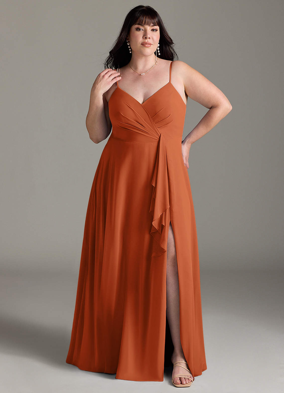 Azazie Akita Bridesmaid Dresses Burnt Orange A-Line Chiffon Dress image1