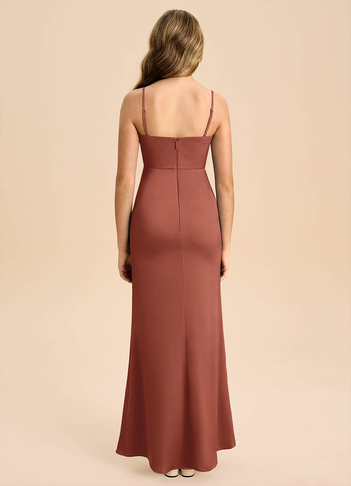 Azazie Buzzy Junior Vaippa Pliseerattu Joustava satiini Lattian pituus Nuorempi morsiusneito Pukeutua image1