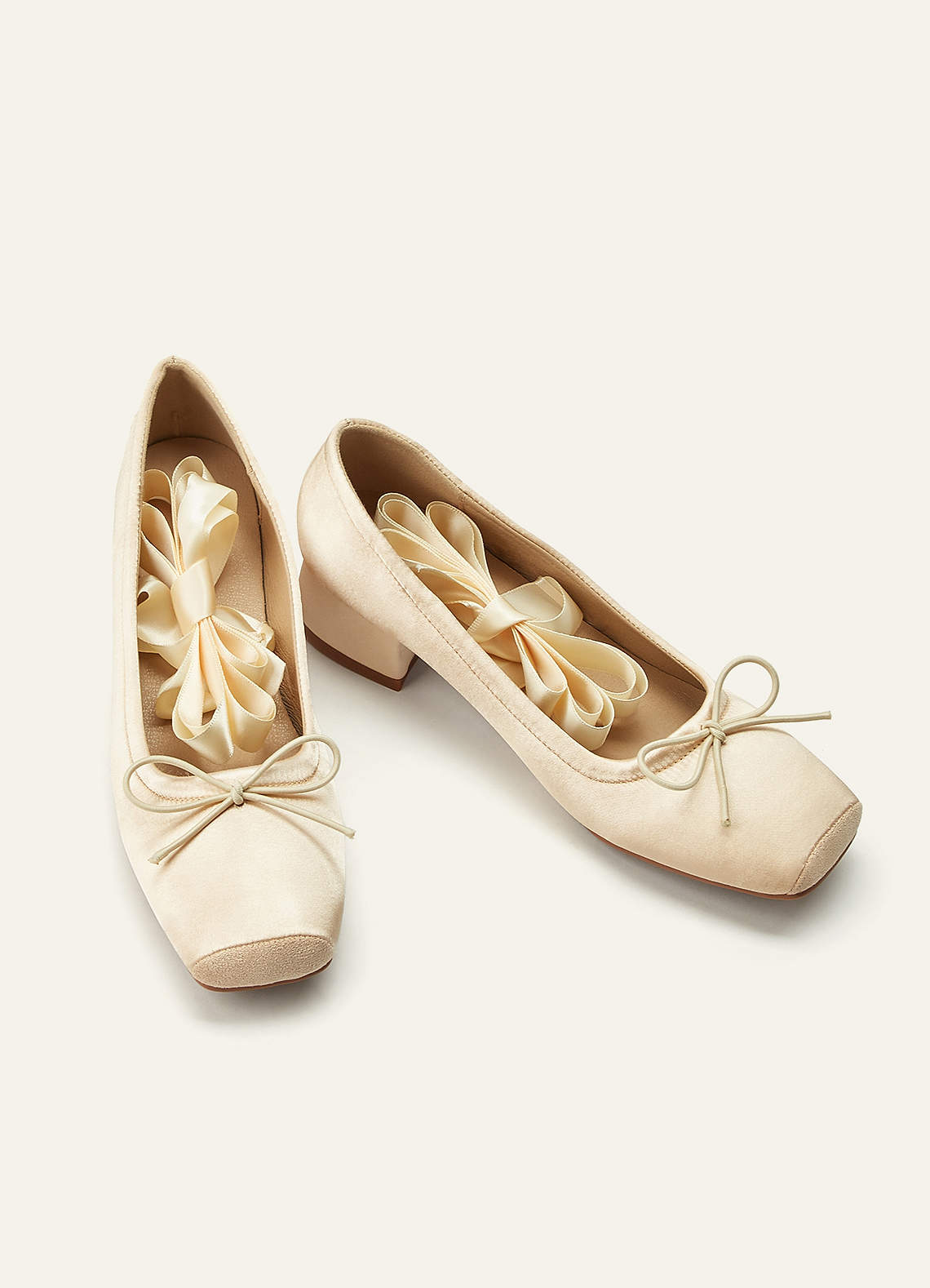 front Ballet-Inspired Satin Mary Jane Heels with Detachable Ribbon & Chunky Block Heel