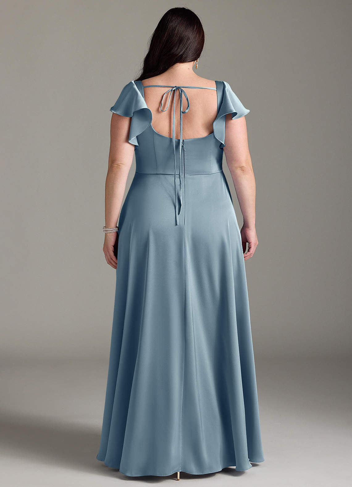 Azazie Bondi Bridesmaid Dresses Dusty Blue A-Line Bow Stretch Satin Dress image7