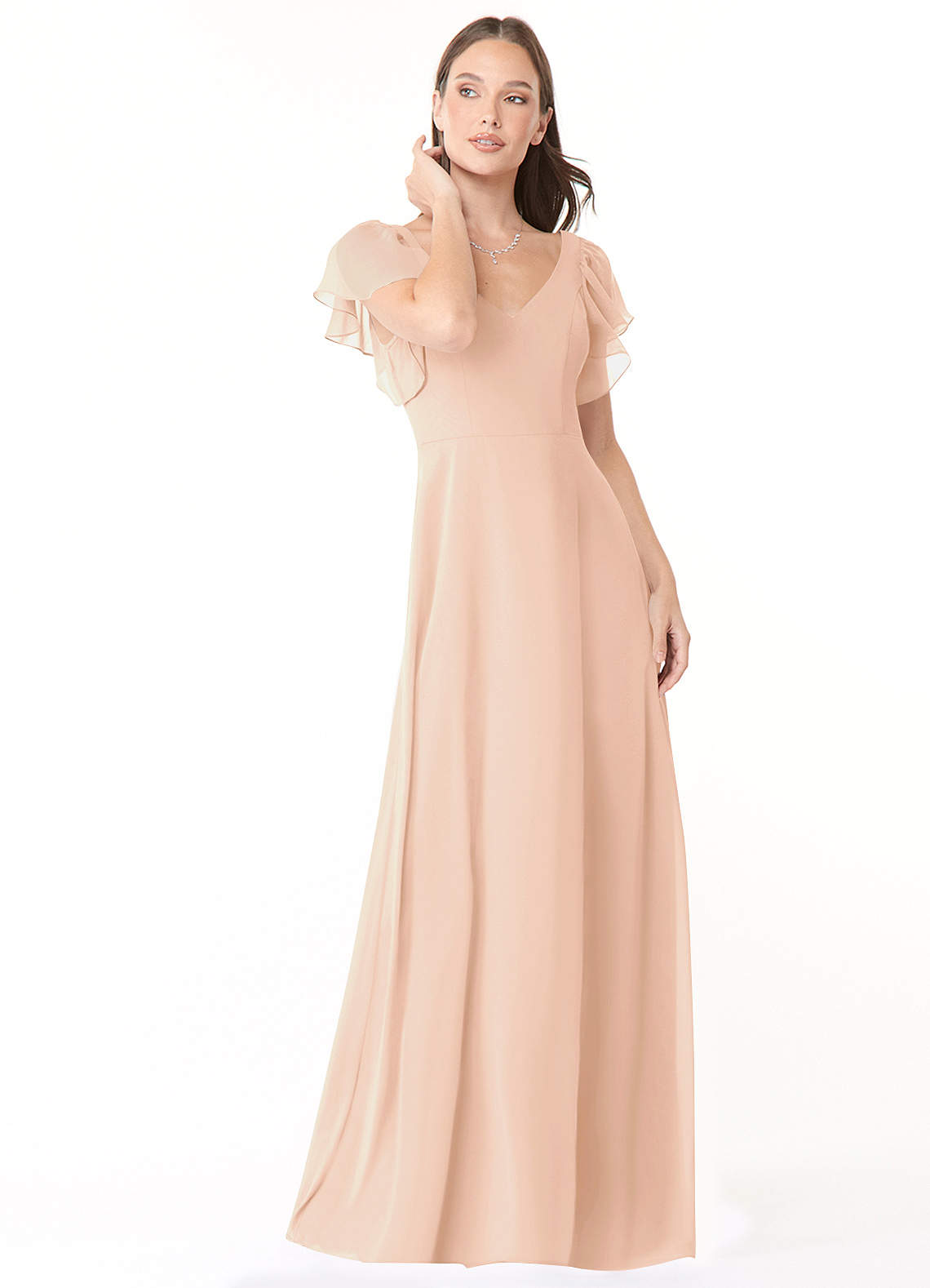 Azazie Syenna Bridesmaid Dresses English Rose A-Line Ruched Chiffon Dress image1