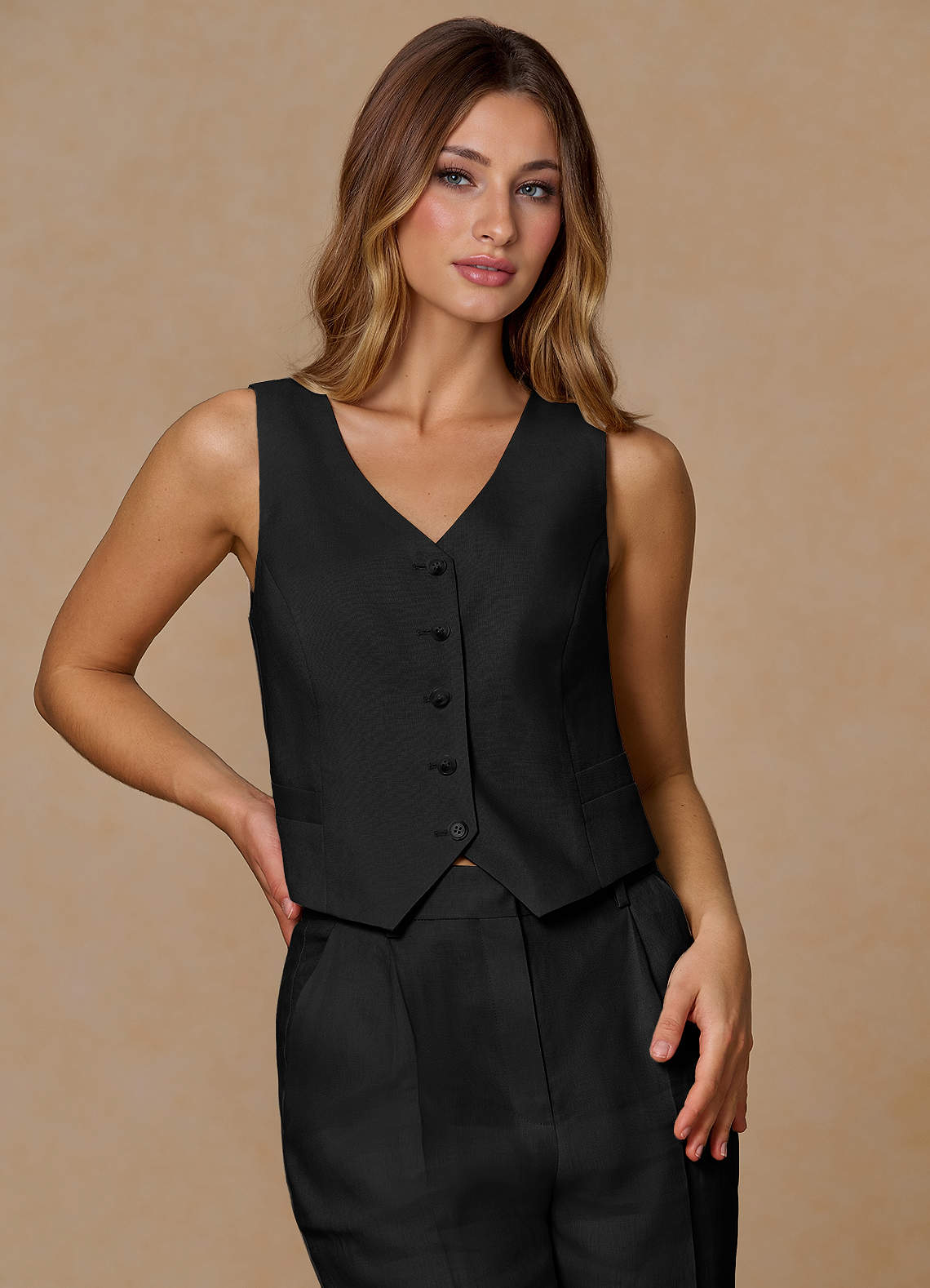 front Belicia Negro Chaleco 100% lino