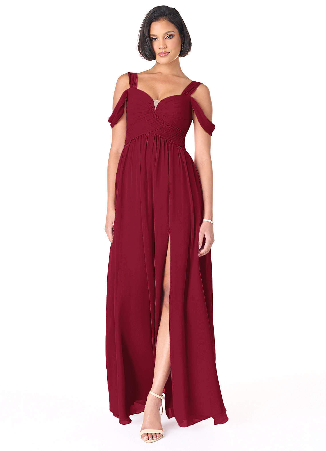 Azazie A-Line Off The Shoulder Floor-Length Chiffon Bridesmaid Dresses - Burgundy