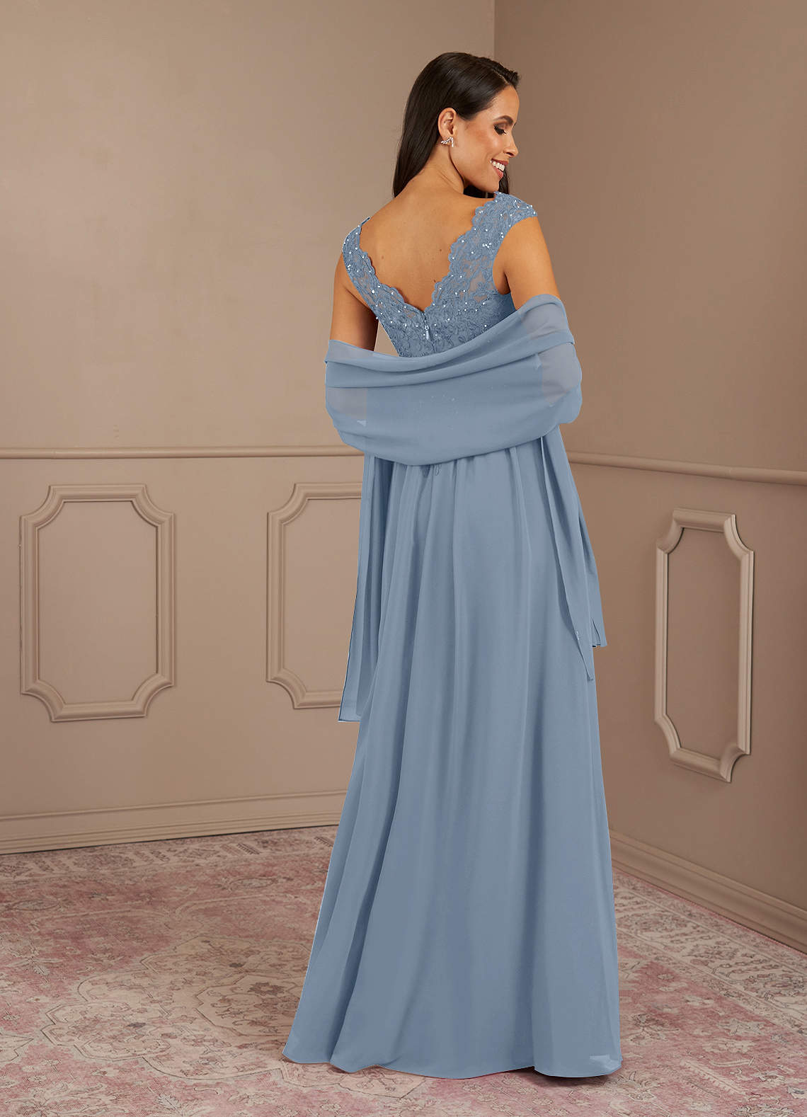 Azazie Amethyst Mother of the Bride Dresses Dusty Blue A-Line V-Neck Sequins Chiffon Dress image1