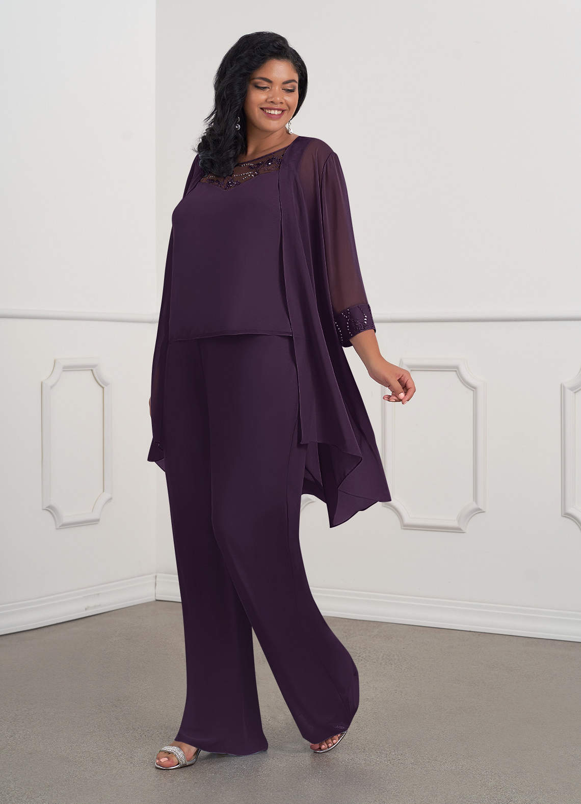 Azazie Maura Plum Jumpsuit/Pantsuit Sequins Chiffon Dress | Azazie