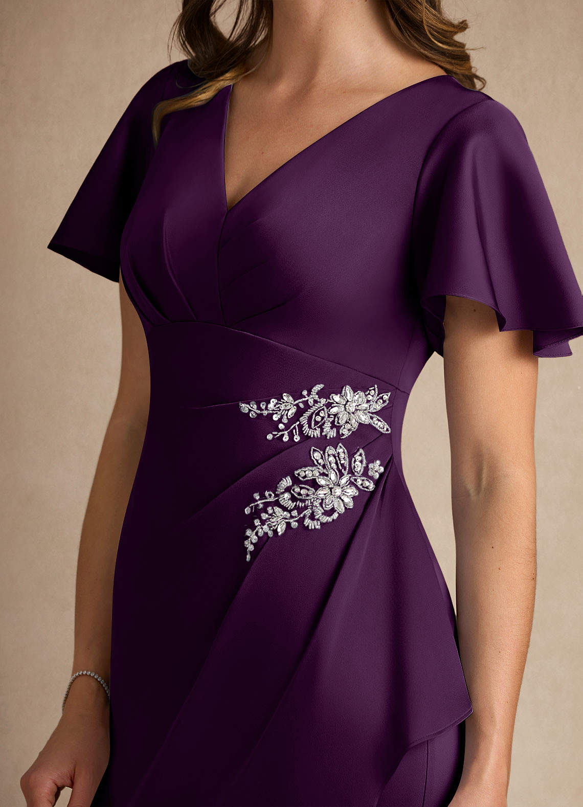 Azazie Robins Grape A-Line Pleated Stretch Satin Dress | Azazie UK