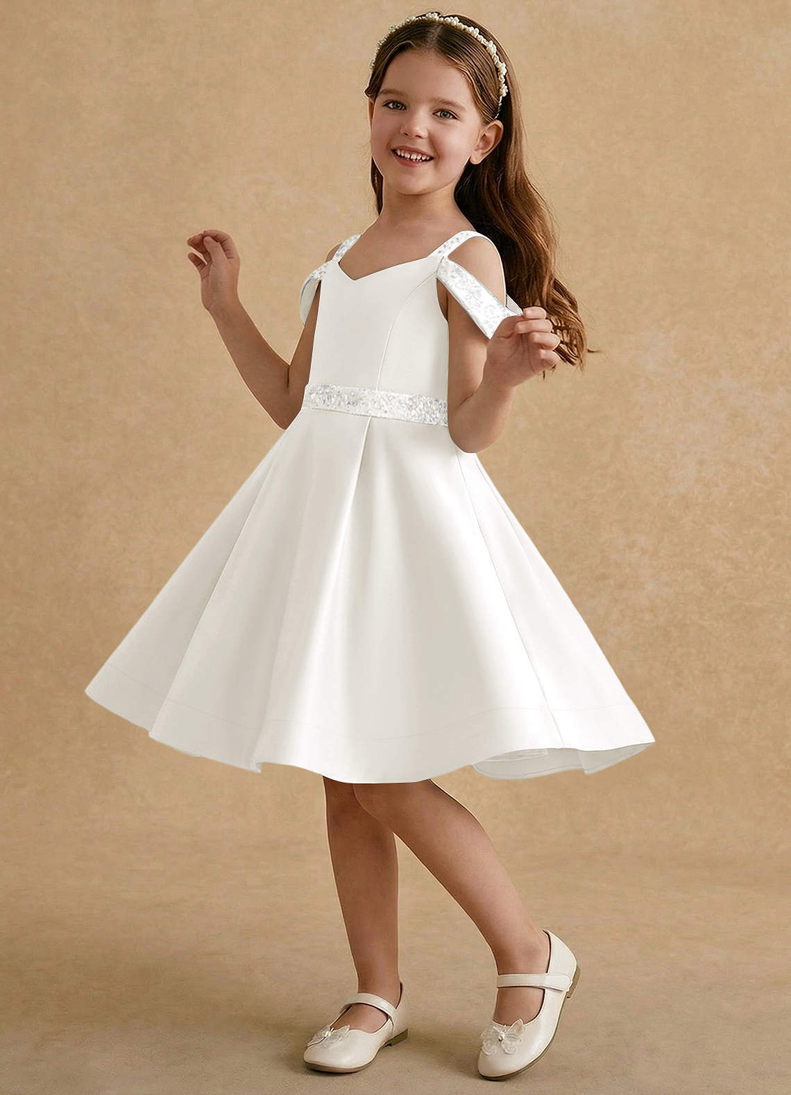 Azazie Judi Venta final Vestido de Marfil de Satin Mate de Corte en A image2
