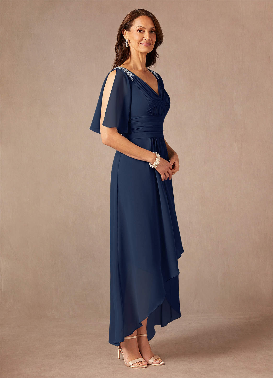 Azazie Pascual Mother of the Bride Dresses Dark Navy A-Line Pleated Chiffon Dress image5
